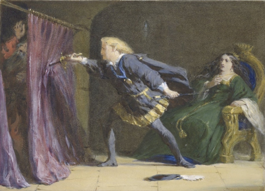 cena em que o protagonista Hamlet esfaqueia Polonius